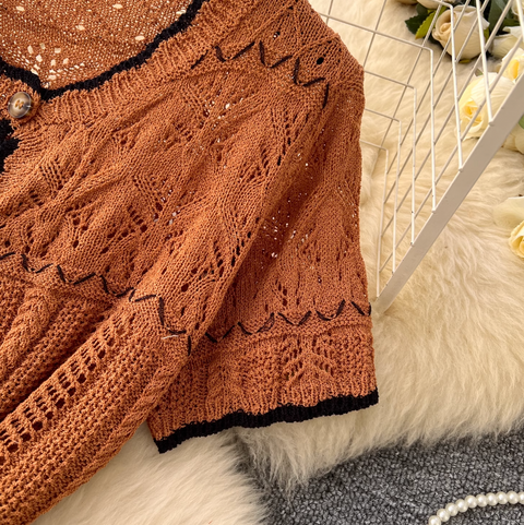Crochet Cardigan & Half-body Skirt 2Pcs