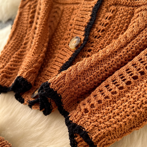 Crochet Cardigan & Half-body Skirt 2Pcs