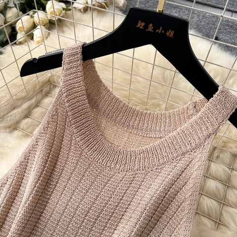 Hollowed Camisole & Skirt Crochet Knit 2Pcs