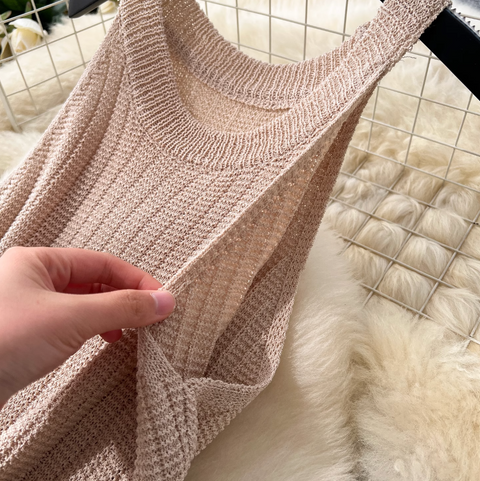 Hollowed Camisole & Skirt Crochet Knit 2Pcs