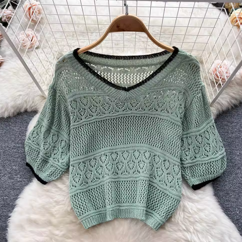 Hollowed Knitwear & Fishtail Skirt 2Pcs