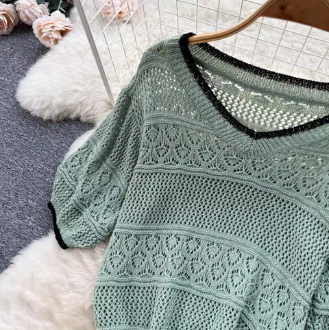 Hollowed Knitwear & Fishtail Skirt 2Pcs