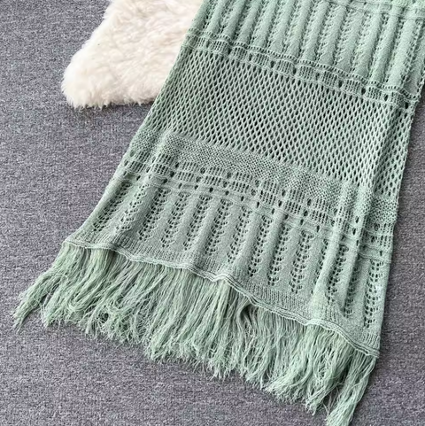 Hollowed Knitwear & Fishtail Skirt 2Pcs
