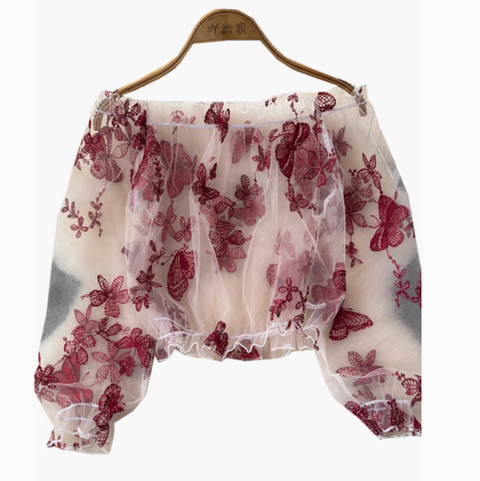 See-through Embroidered Floral Lace Shirt