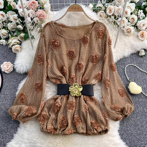 3D Floral Hollowed Knitwear & Skirt Sets