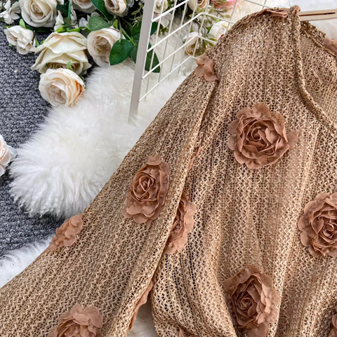3D Floral Hollowed Knitwear & Skirt Sets