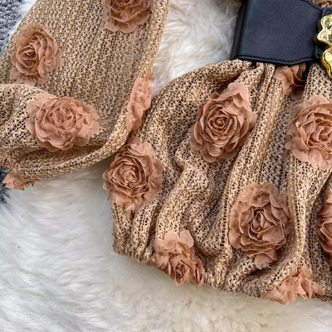 3D Floral Hollowed Knitwear & Skirt Sets