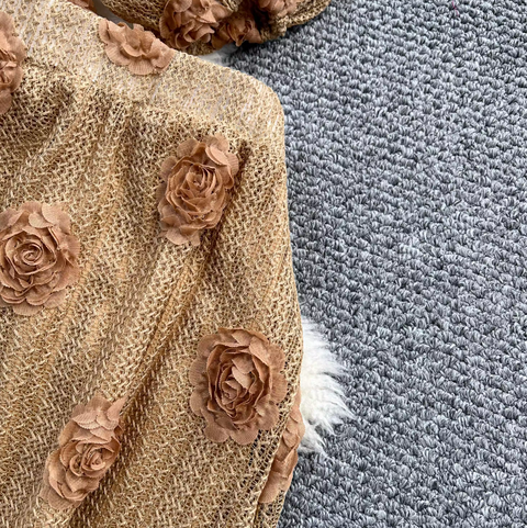 3D Floral Hollowed Knitwear & Skirt Sets