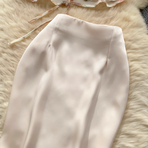 Hollowed Halter Top & Satin Skirt 2Pcs