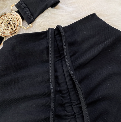 Cross V-neck Top & Fishtail Skirt Black 2Pcs