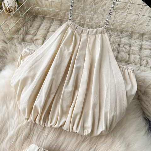 Pleated Halter Top & Lace Skirt 2Pcs