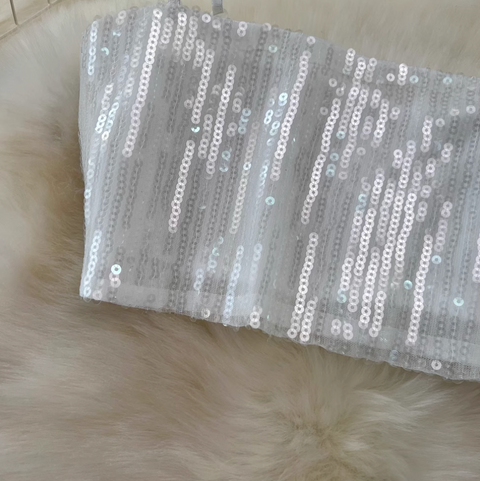 Sequined Camisole & Mesh Skirt White 2Pcs