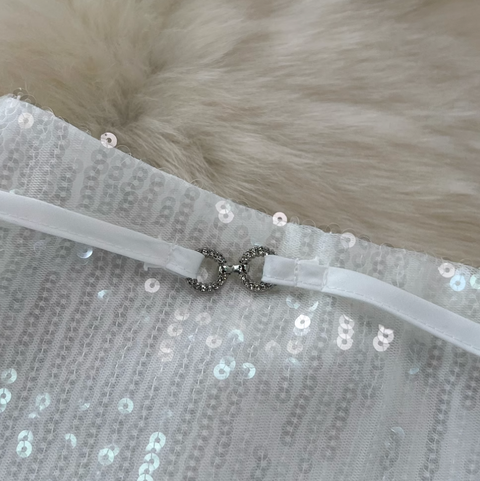 Sequined Camisole & Mesh Skirt White 2Pcs