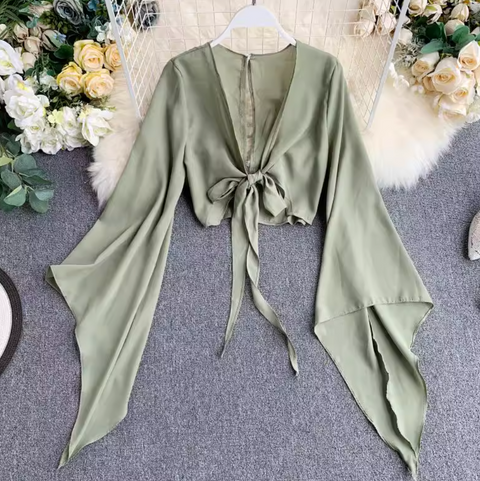 Flared-sleeve Shirt & Shorts Chiffon 2Pcs