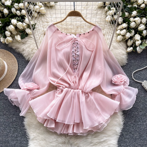 Sweetie Lace-up Ruffled Chiffon Shirt