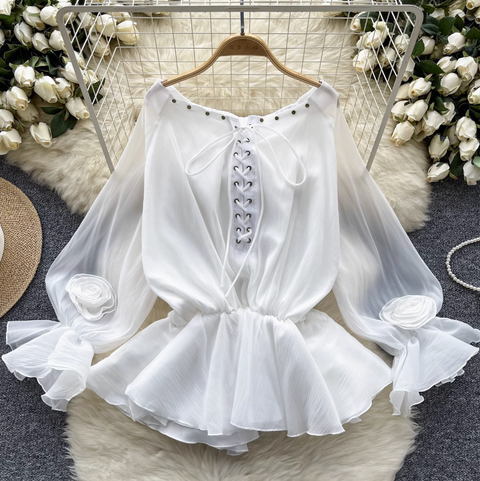 Sweetie Lace-up Ruffled Chiffon Shirt