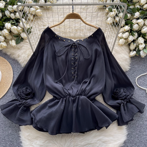 Sweetie Lace-up Ruffled Chiffon Shirt