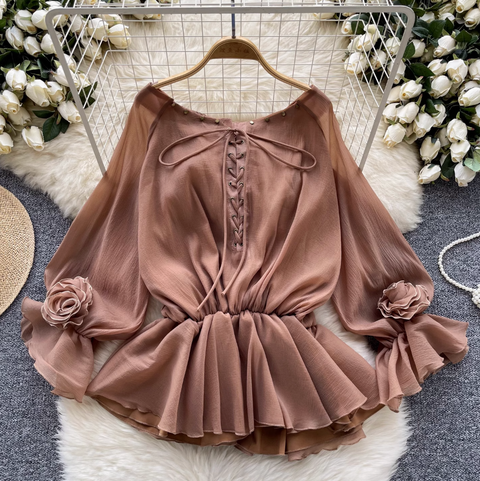 Sweetie Lace-up Ruffled Chiffon Shirt