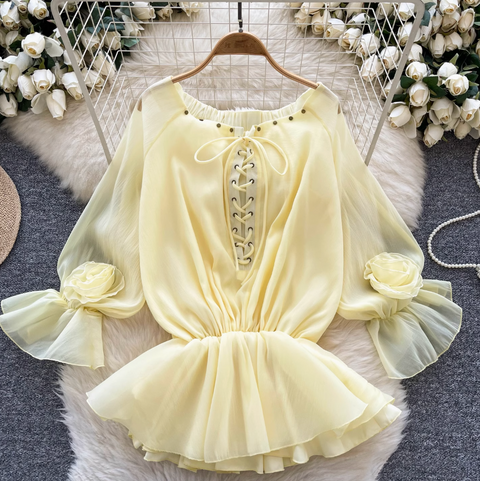 Sweetie Lace-up Ruffled Chiffon Shirt
