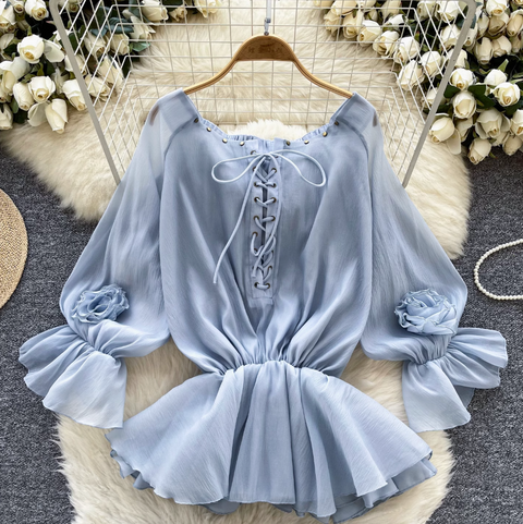 Sweetie Lace-up Ruffled Chiffon Shirt