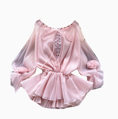Sweetie Lace-up Ruffled Chiffon Shirt