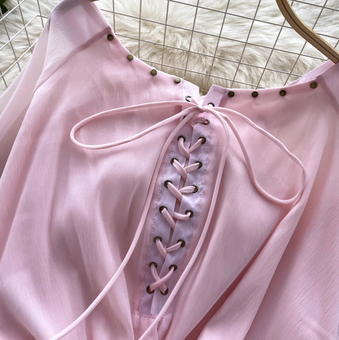 Sweetie Lace-up Ruffled Chiffon Shirt