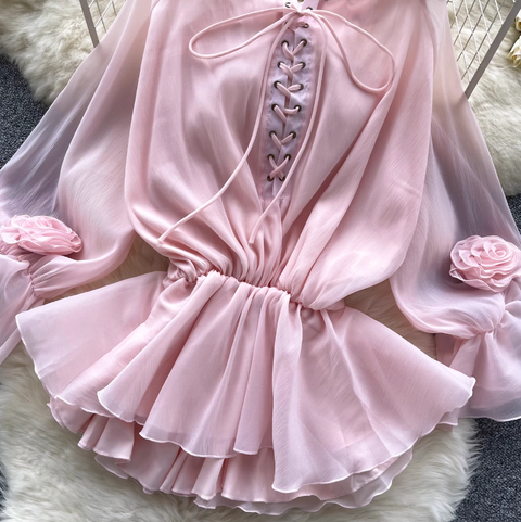 Sweetie Lace-up Ruffled Chiffon Shirt