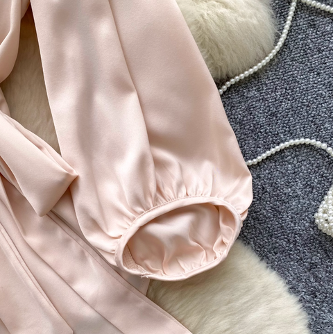 V-neck Knotted Lace-up Satin Shirt