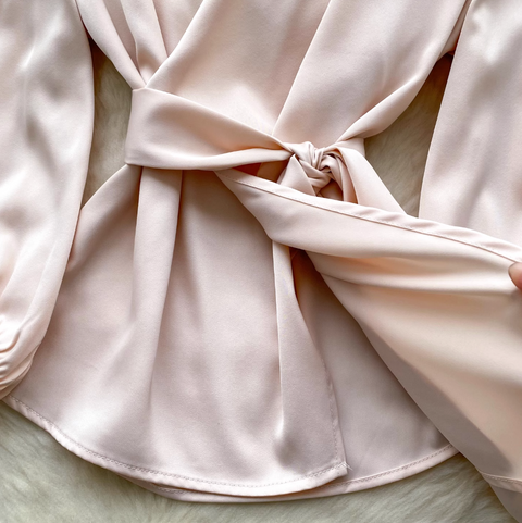 V-neck Knotted Lace-up Satin Shirt