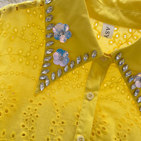 Courtly Hollowed Crochet Sequined Shirt