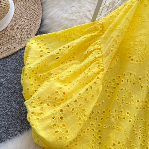 Courtly Hollowed Crochet Sequined Shirt