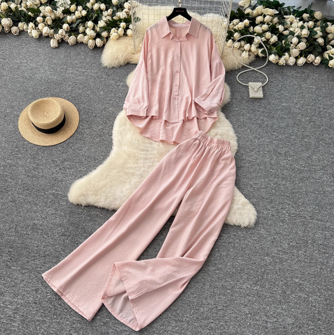 Shirt & Wide-leg Trousers Comfort 2Pcs