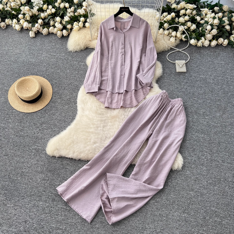 Shirt & Wide-leg Trousers Comfort 2Pcs