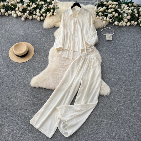 Shirt & Wide-leg Trousers Comfort 2Pcs