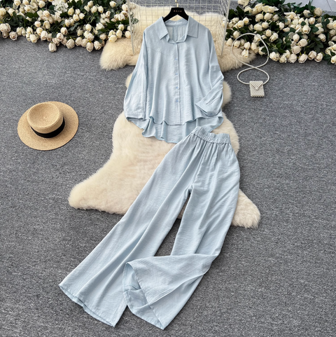Shirt & Wide-leg Trousers Comfort 2Pcs