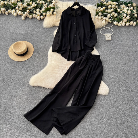 Shirt & Wide-leg Trousers Comfort 2Pcs