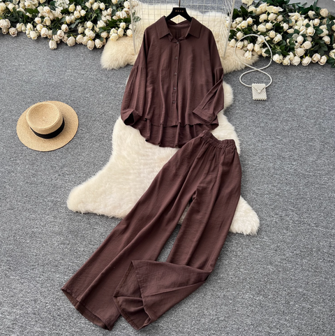 Shirt & Wide-leg Trousers Comfort 2Pcs