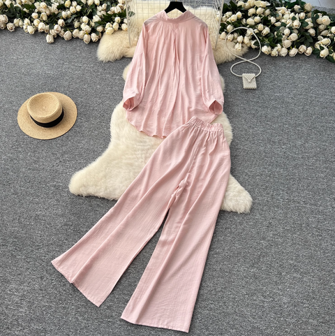 Shirt & Wide-leg Trousers Comfort 2Pcs