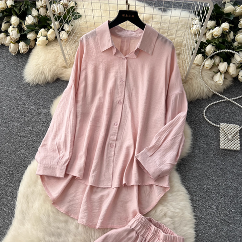 Shirt & Wide-leg Trousers Comfort 2Pcs