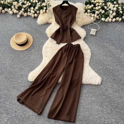 Sleeveless Top & Wide-leg Trousers 2Pcs