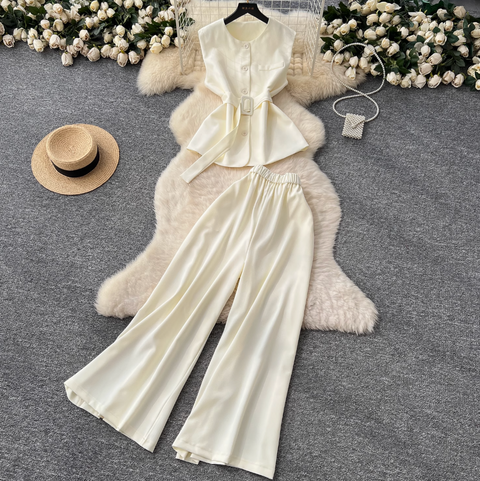 Sleeveless Top & Wide-leg Trousers 2Pcs