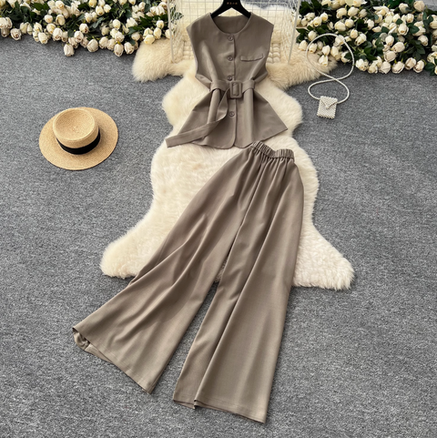 Sleeveless Top & Wide-leg Trousers 2Pcs