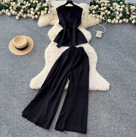 Sleeveless Top & Wide-leg Trousers 2Pcs