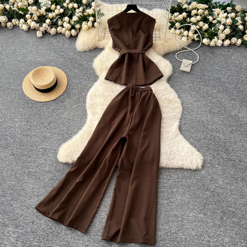 Sleeveless Top & Wide-leg Trousers 2Pcs