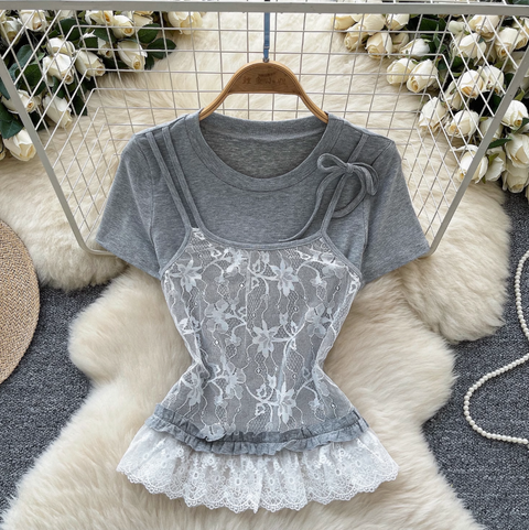 Faux Two-pieces Mesh Patchwork Shirt