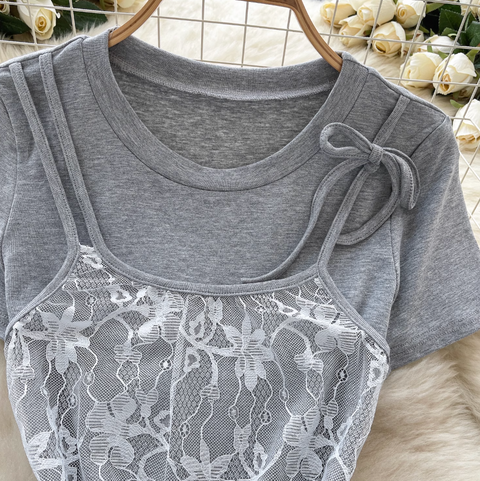 Faux Two-pieces Mesh Patchwork Shirt