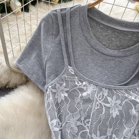 Faux Two-pieces Mesh Patchwork Shirt