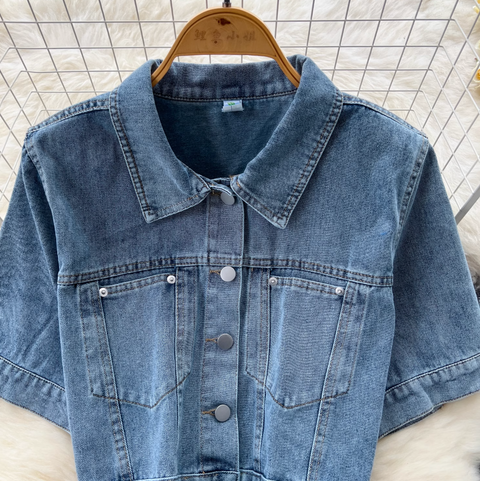 Chic Short Jacket & Jeans Denim 2Pcs