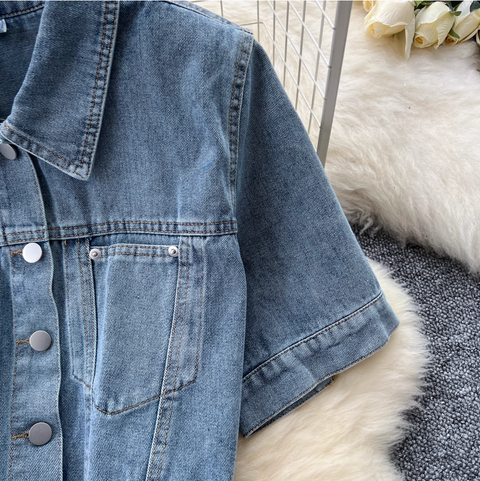 Chic Short Jacket & Jeans Denim 2Pcs
