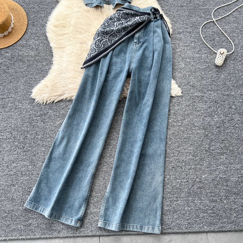 Chic Short Jacket & Jeans Denim 2Pcs